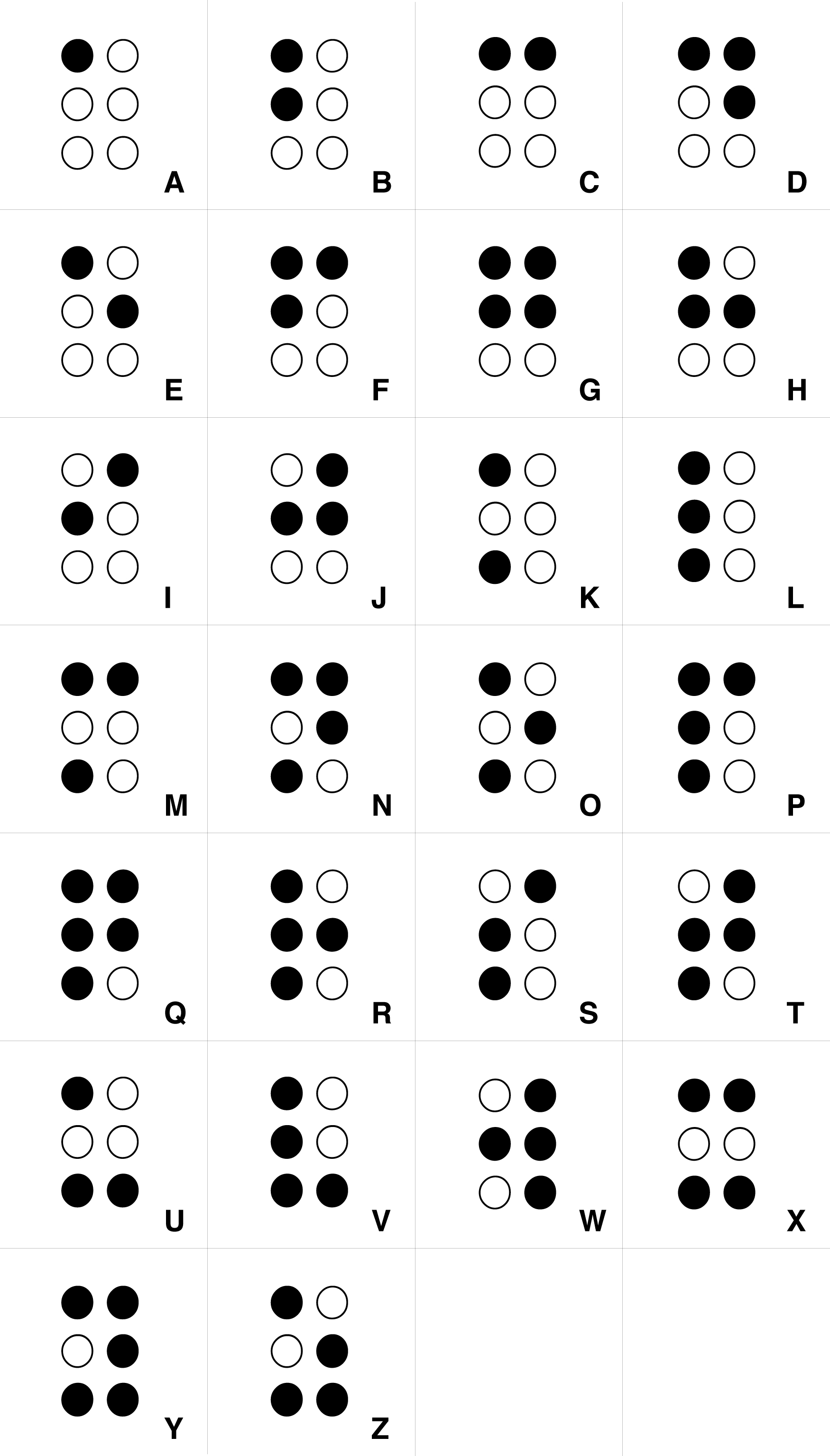 Braille Words Chart
